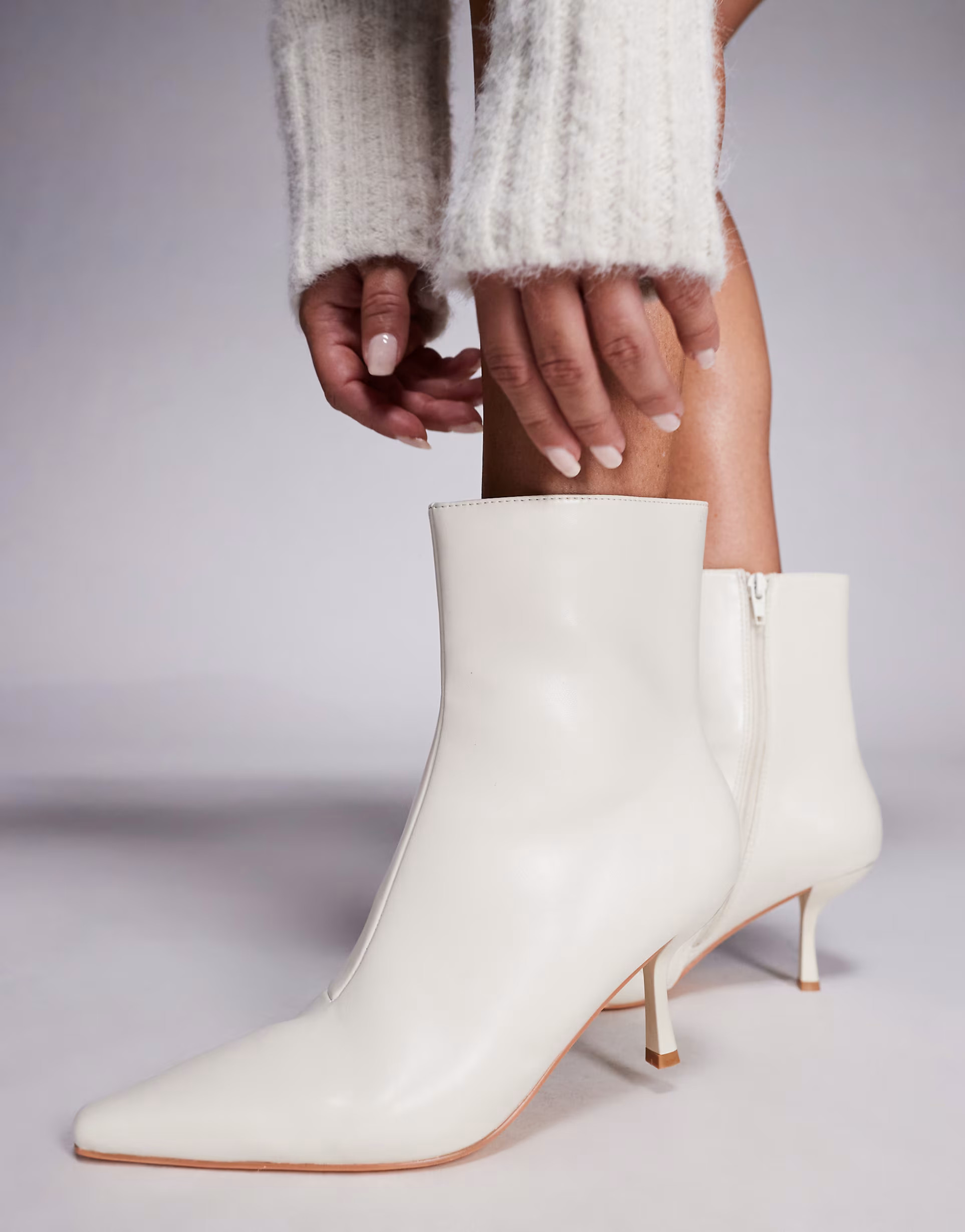 Public Desire Beverly pointed toe heeled ankle boots in white | ASOS | ASOS (Global)