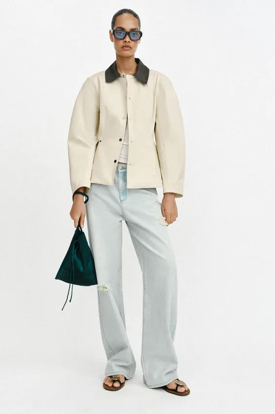 CONTRAST COLLAR PEPLUM JACKET | Zara US