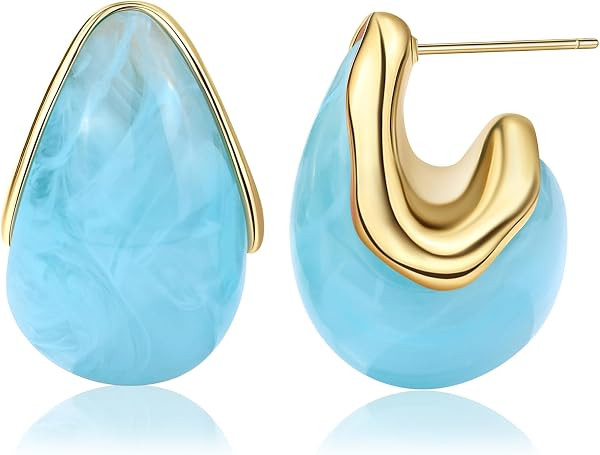 Resin Teardrop Chunky Gold Earrings Statement Drop Vintage Funky Cute Hoops | Amazon (US)