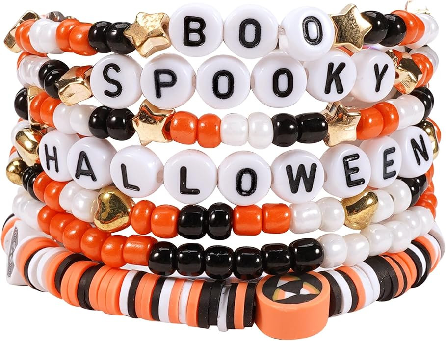 Ardorchid Halloween Bracelets for Women Pumpkin Ghost Steleton Bat Skull Beaded Stackable Stretch... | Amazon (US)