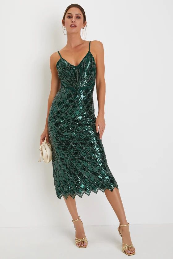 Glittery Presence Emerald Green Sequin Sleeveless Midi Dress | Lulus (US)