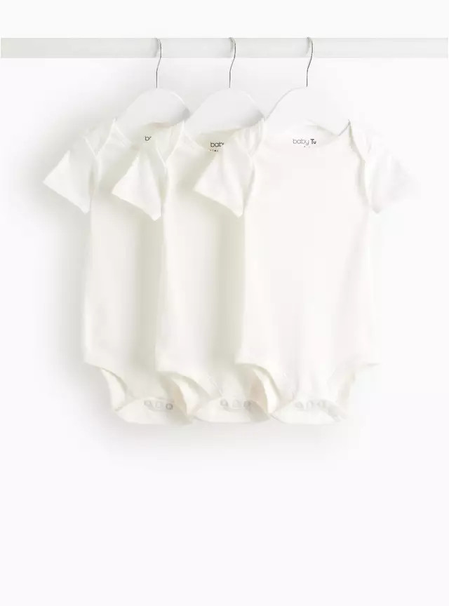 Buy White Short Sleeve Bodysuit 3 Pack  3-6 months | Bodysuits | Tu | Tu Clothing