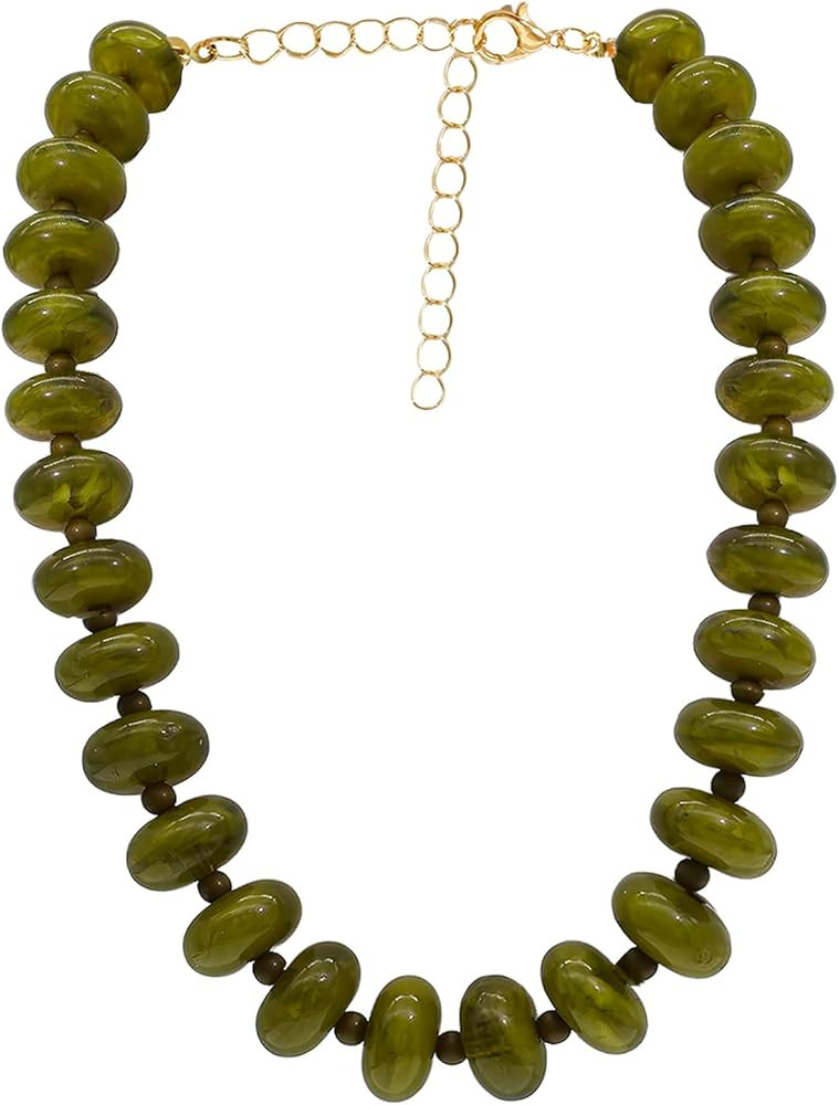 Chunky Beaded Necklace for Women Large Big Bead Choker Necklaces Trendy Boho Bold Beads Statement... | Amazon (US)