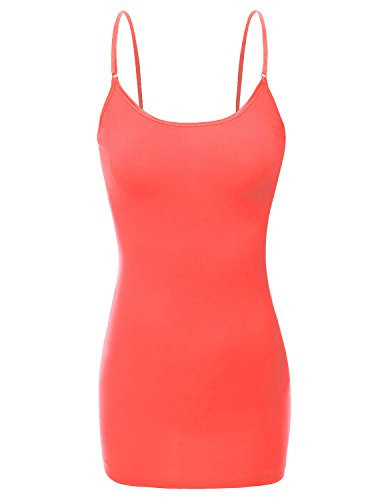 Bozzolo RT1002 Ladies Adjustable Spaghetti Strap Basic Long Cami Tank Top Coral S | Amazon (US)