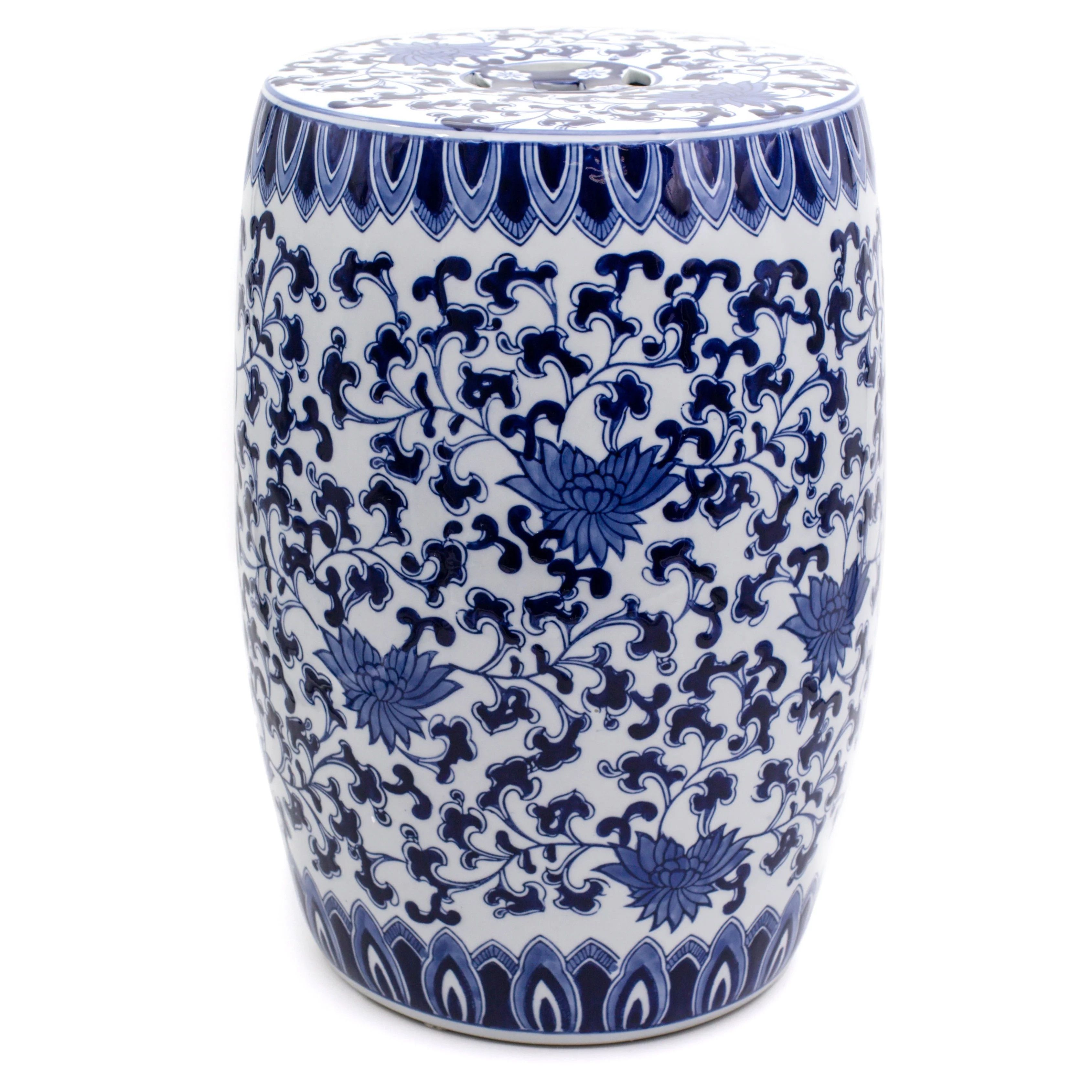 Euro Ceramica Claybarn Blue Garden Porcelain 16" Decorative Lotus Drum Stool | Walmart (US)