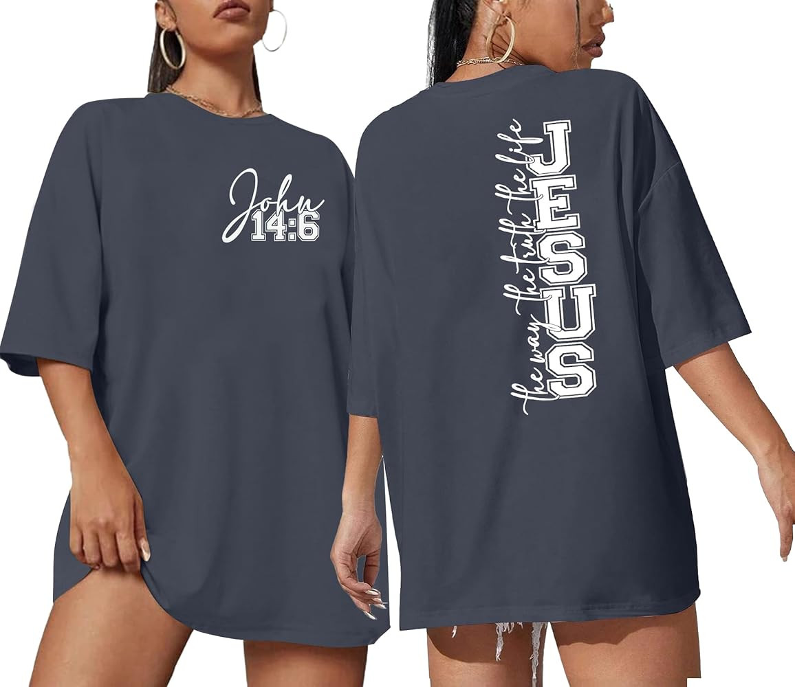 Christian Shirts Women Oversized: Jesus Shirt Bible Verse Graphic Tshirts Church Short Sleeve Tee... | Amazon (US)