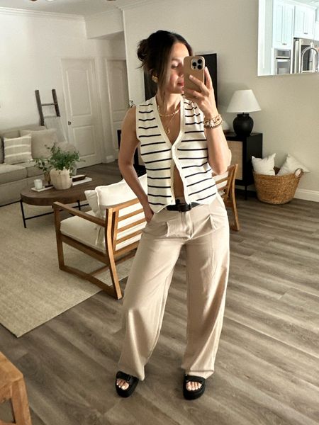 The most comfy Spring Outfit
Trousers and a vest is just so effortless! Wearing a small in vest and 26 regular in trousers 
I’m 5’4”/130

#LTKstyletip #LTKshoecrush #LTKU