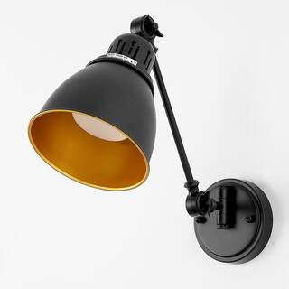6 In. Plug-In Wall Sconces Set of 2, Black and Gold Metal Swing Arm Wall Lamps, Perfect for Bedroom or Cozy Reading Nook | The Home Depot