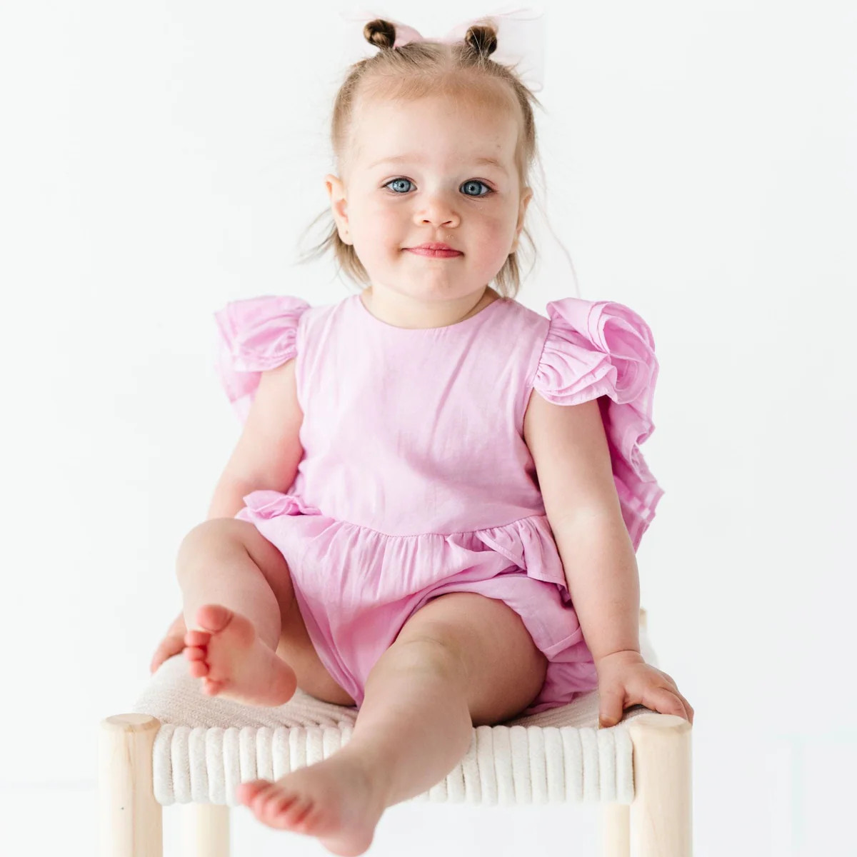 Soft Pink Ruffled Bubble Romper | Bums & Roses