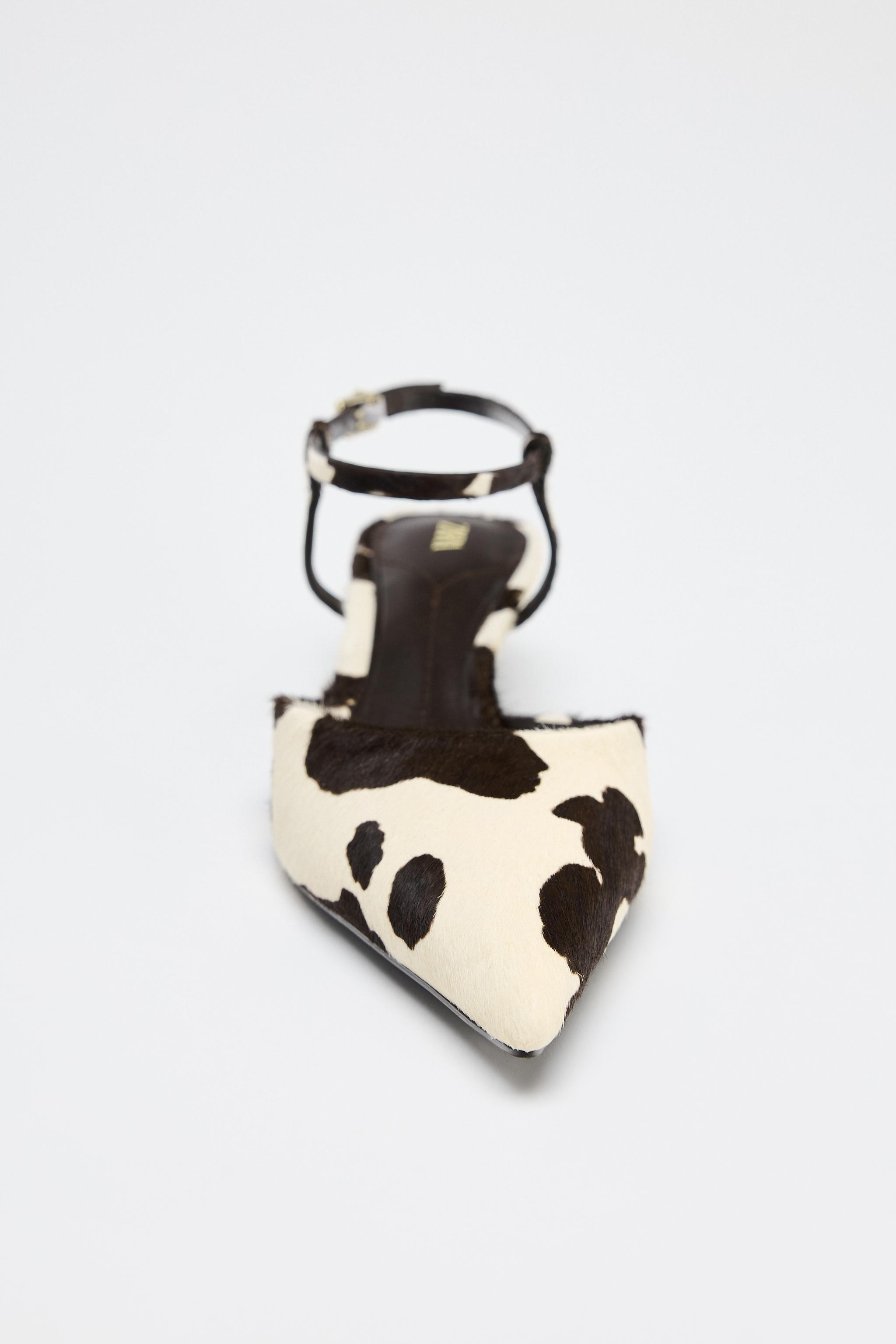 FUR TRIMMED LEATHER SLINGBACK KITTEN HEELS | Zara US