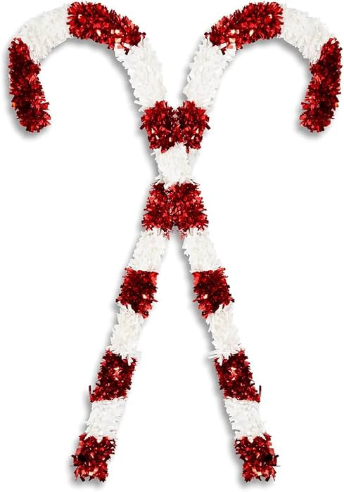 Bright Creations 2 Pack Giant Christmas Candy Cane Decorations, Outdoor Red and White Tinsel Deco... | Amazon (US)