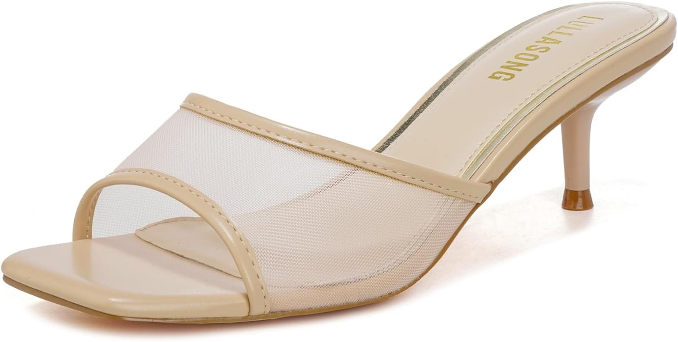 LULLASONG Women's Kitten Heels Sandals Low Heels Slip On Slides 2 Inch Heeled Square Open Toe San... | Amazon (US)