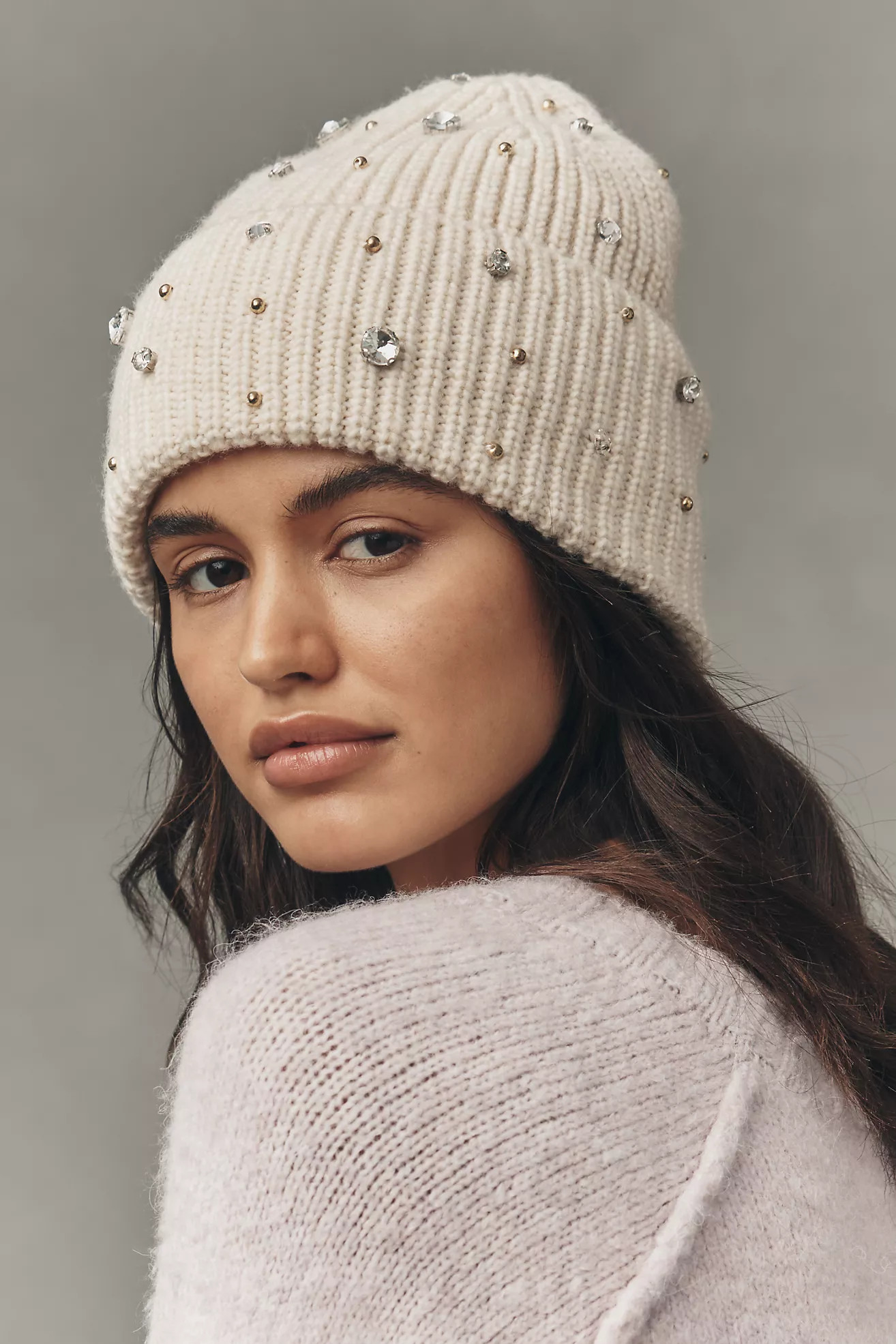 Flat White Rhinestone Beanie | Anthropologie (US)