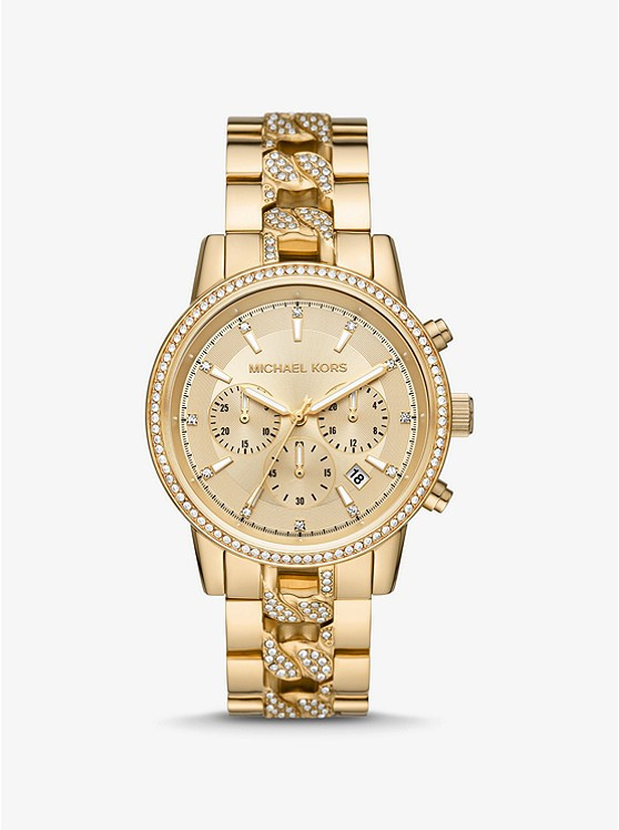Oversized Ritz Pavé Gold-Tone Curb Link Watch | Michael Kors US