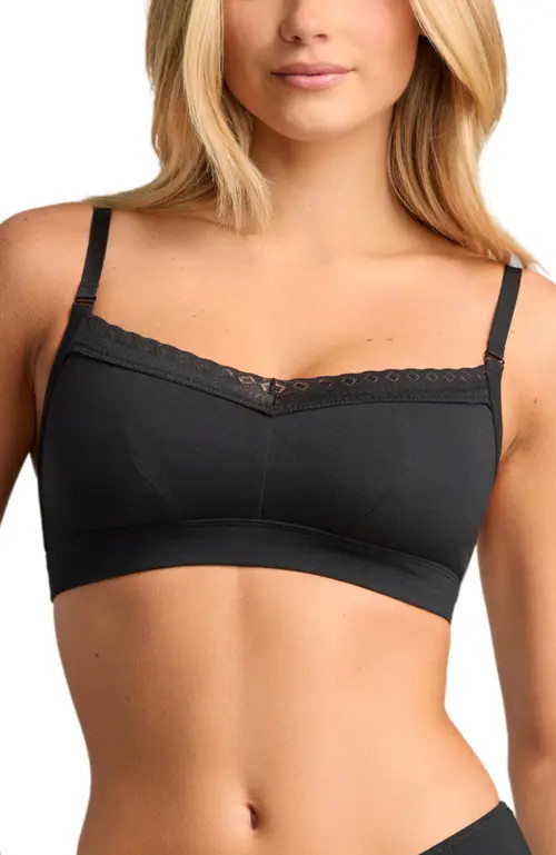 Siella Organic Cotton Lace Balconette Bra in Black at Nordstrom, Size X-Large | Nordstrom
