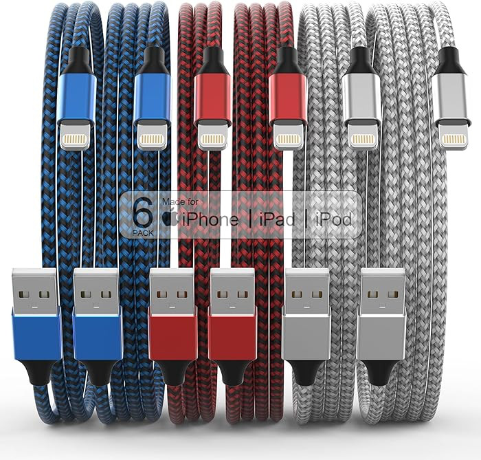 [Apple MFi Certified] 6Pack 3/3/6/6/6/10 FT iPhone Charger Nylon Braided Fast Charging Lightning ... | Amazon (US)