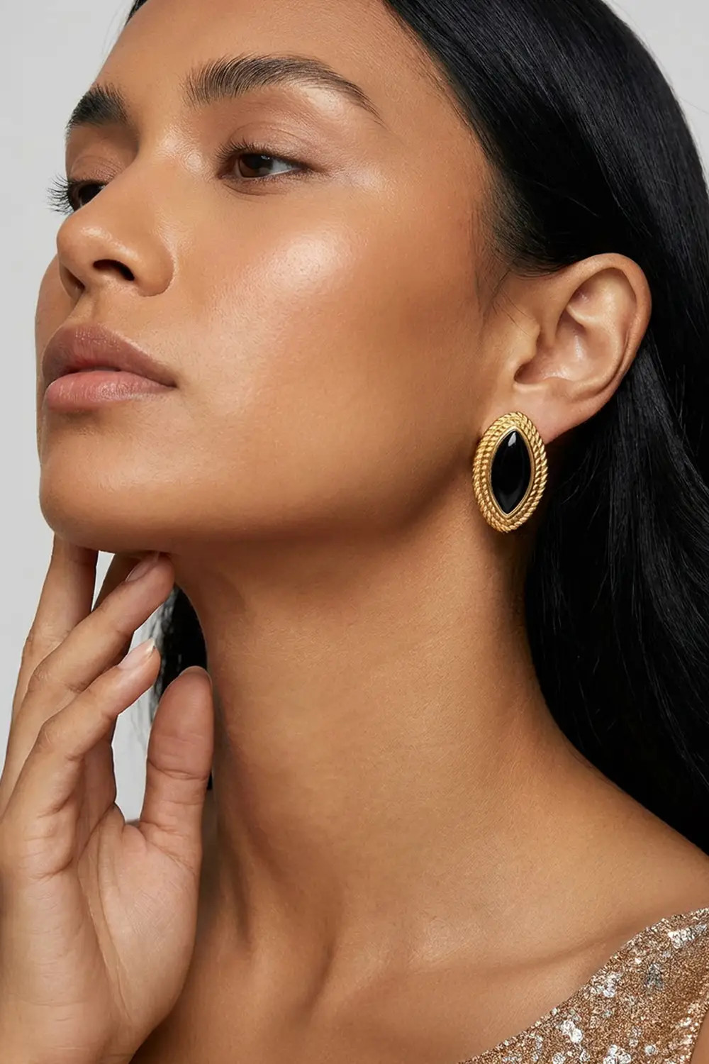 Gold MUCHV Oval Black Stud Earring | Debenhams | Debenhams UK