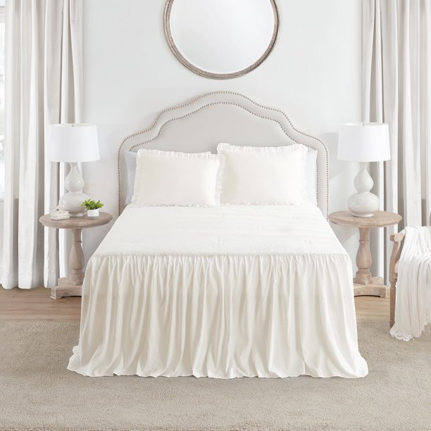 My Texas House Angelina Ivory Solid Ruffle Polyester 2-Piece Bedspread Set, Twin - Walmart.com | Walmart (US)
