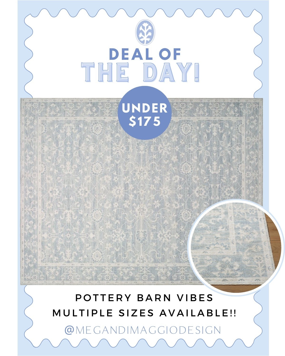 Wow!! New pottery barn style rug 8x10 under $175?!! 🤯🙌🏻 love the colors in the light blue traditional style plus multiple sizes available!! More new rug finds linked too!

#LTKSaleAlert #LTKHome