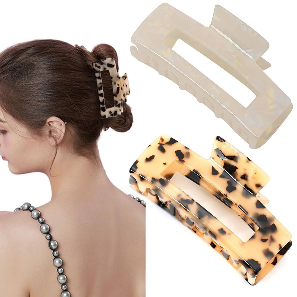 2 Pack Hair Claw Clips for Women Tortoise Shell Large Claw Hair Clips for Thin to Thick Hair Rect... | Amazon (US)