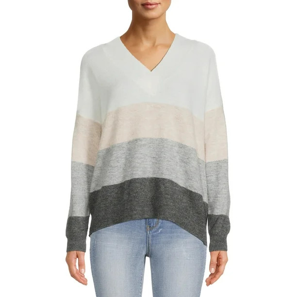 Dreamers by Debut Women's Striped V-Neck Sweater - Walmart.com | Walmart (US)