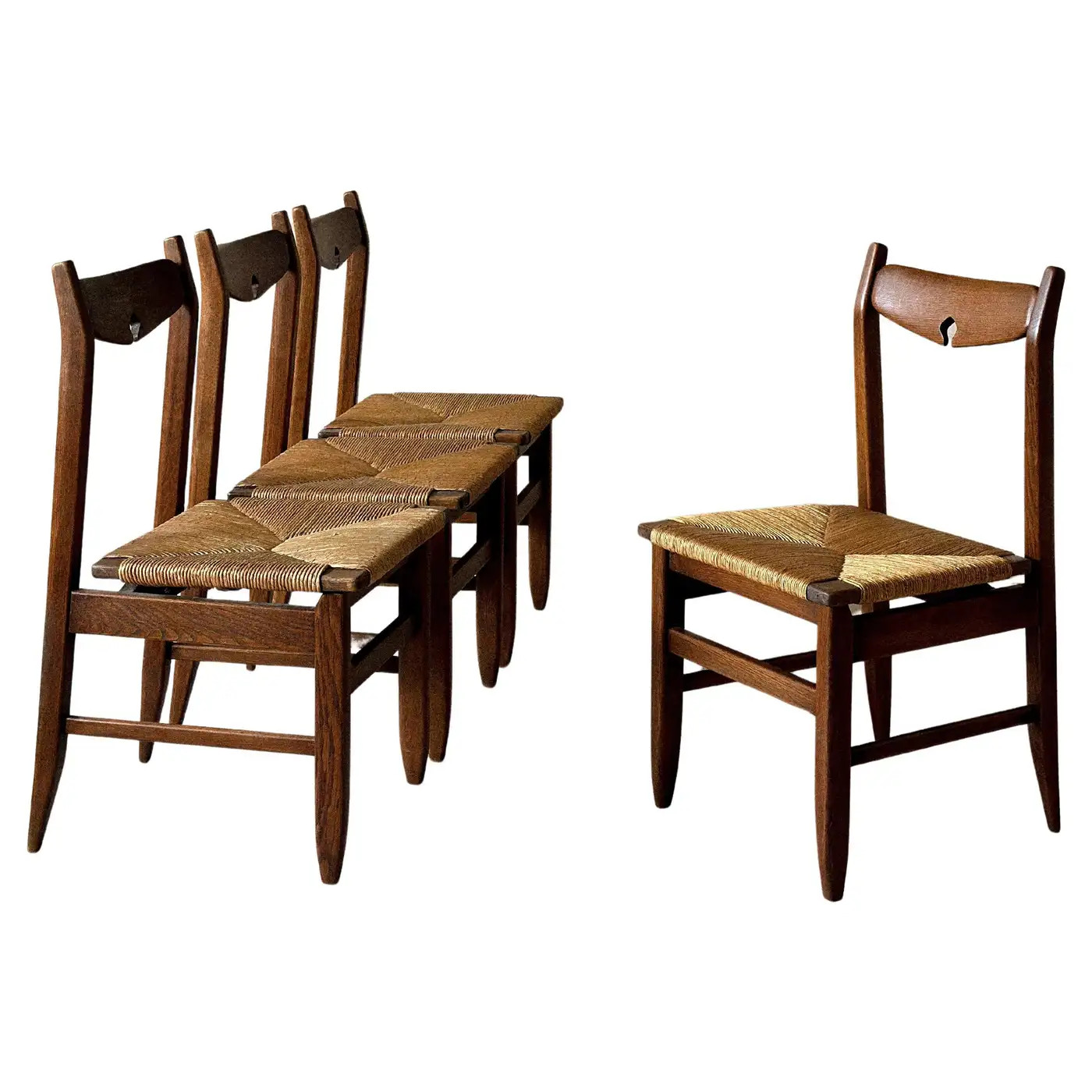 Set of Four French Mid-Century Dining Chairs by Guillerme et Chambron | 1stDibs