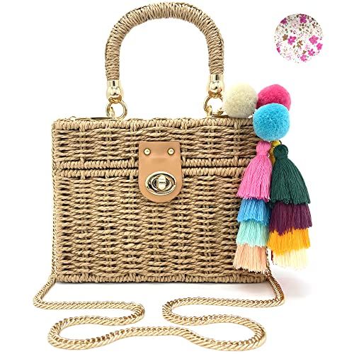 Amazon.com: Handwoven Rattan Bag for women-Wicker Woven Square Crossbody vintage Chic Casual Beac... | Amazon (US)