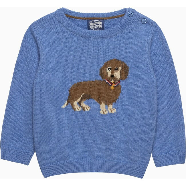 Trotters London | Little Dachshund Dog Sweater, Sky (Blue, Size 12-18M) | Cashmere | Maisonette | Maisonette