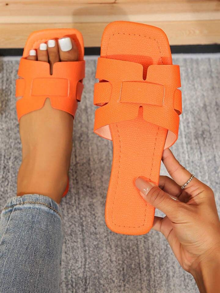 Women Snakeskin Embossed Braided Detail Flat Sandals, Funky Summer Slide Sandals | SHEIN