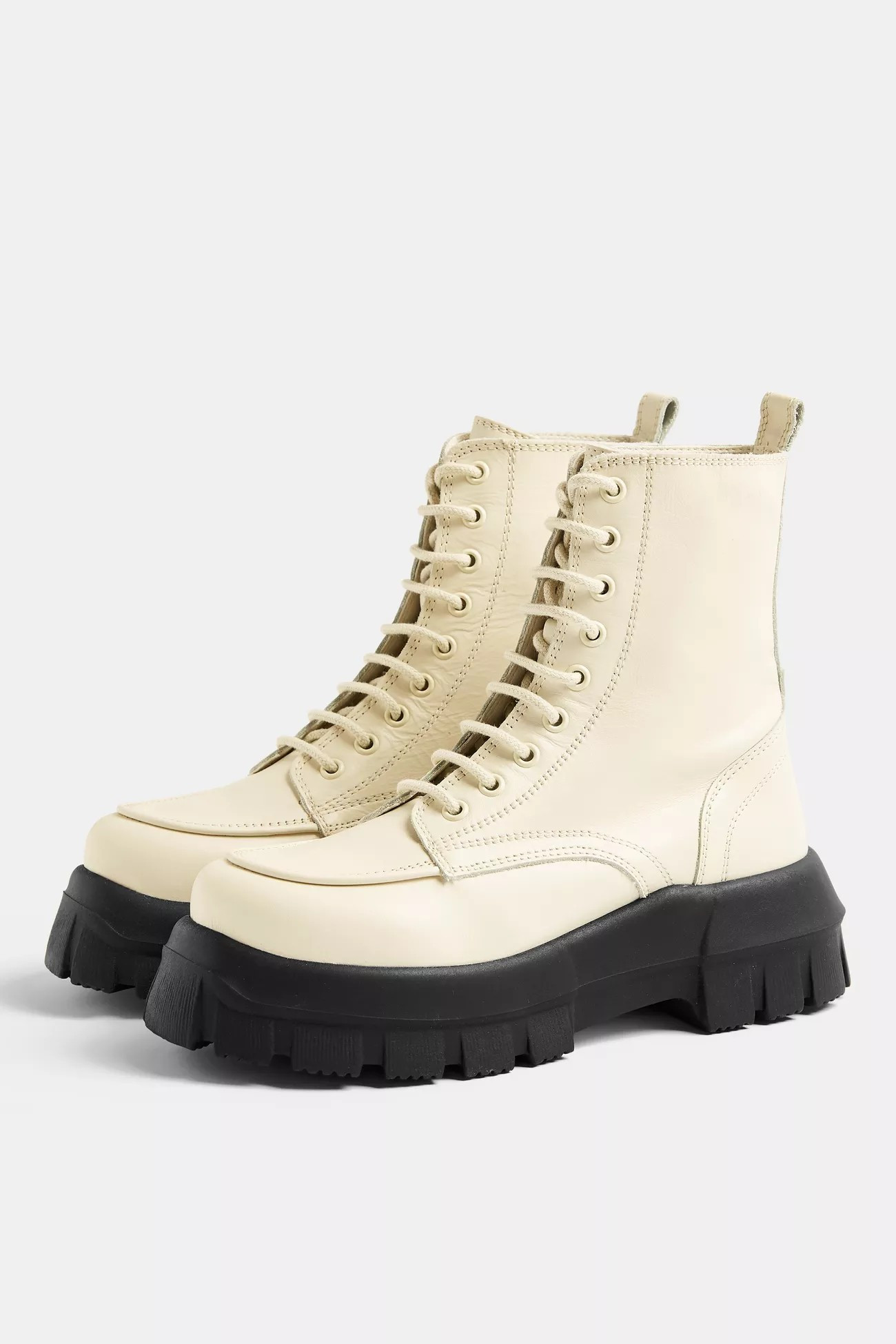 AVA Ecru Leather Chunky Lace Up Boots | Topshop US