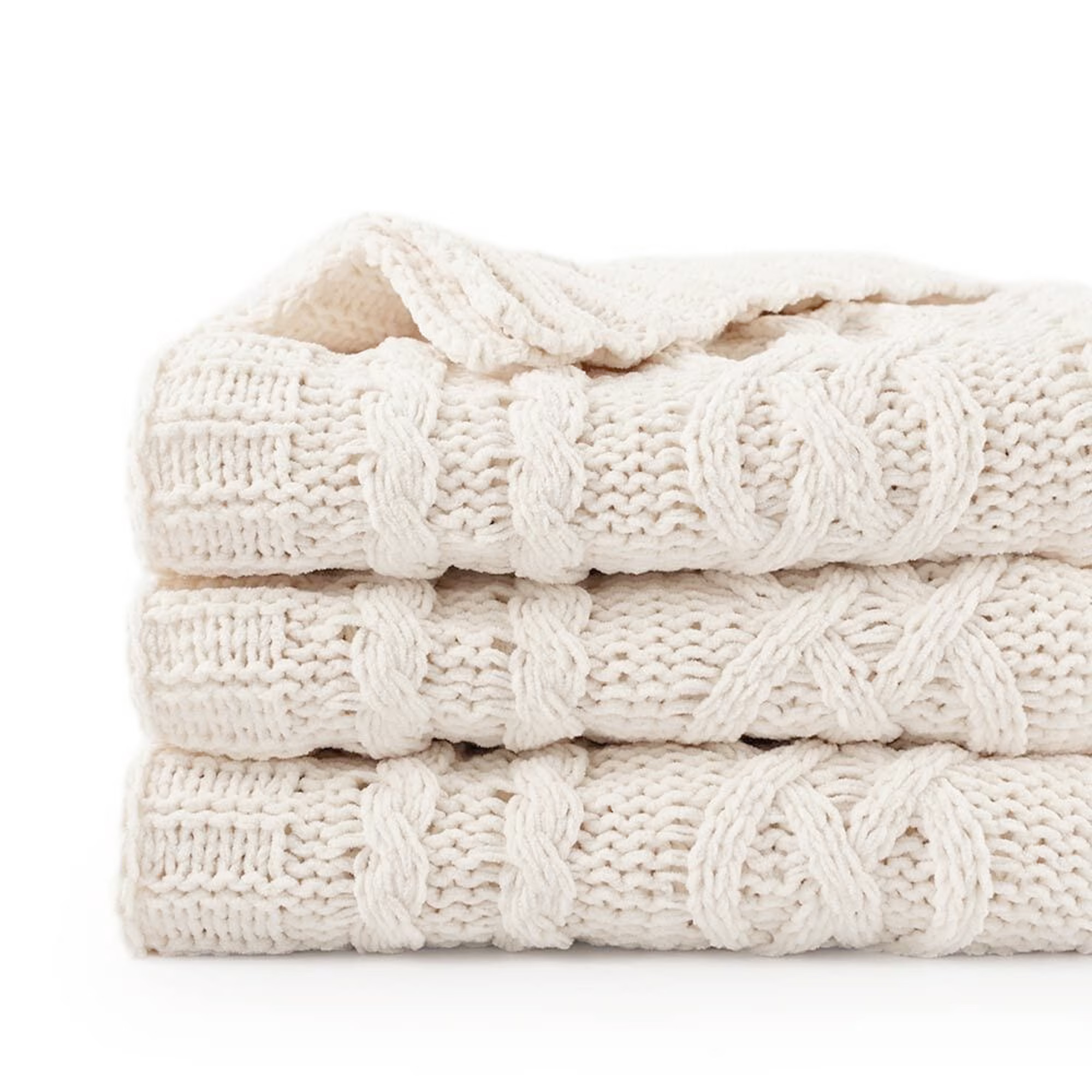 Battilo Cream White Ivory Throw Blanket for Couch 51x 67 Inch Woven Chenille Knit Throw Blanket for Chair Super Soft Warm Decorative Textured Throw Blanket for Bed Sofa and Living Room. | Walmart (US)