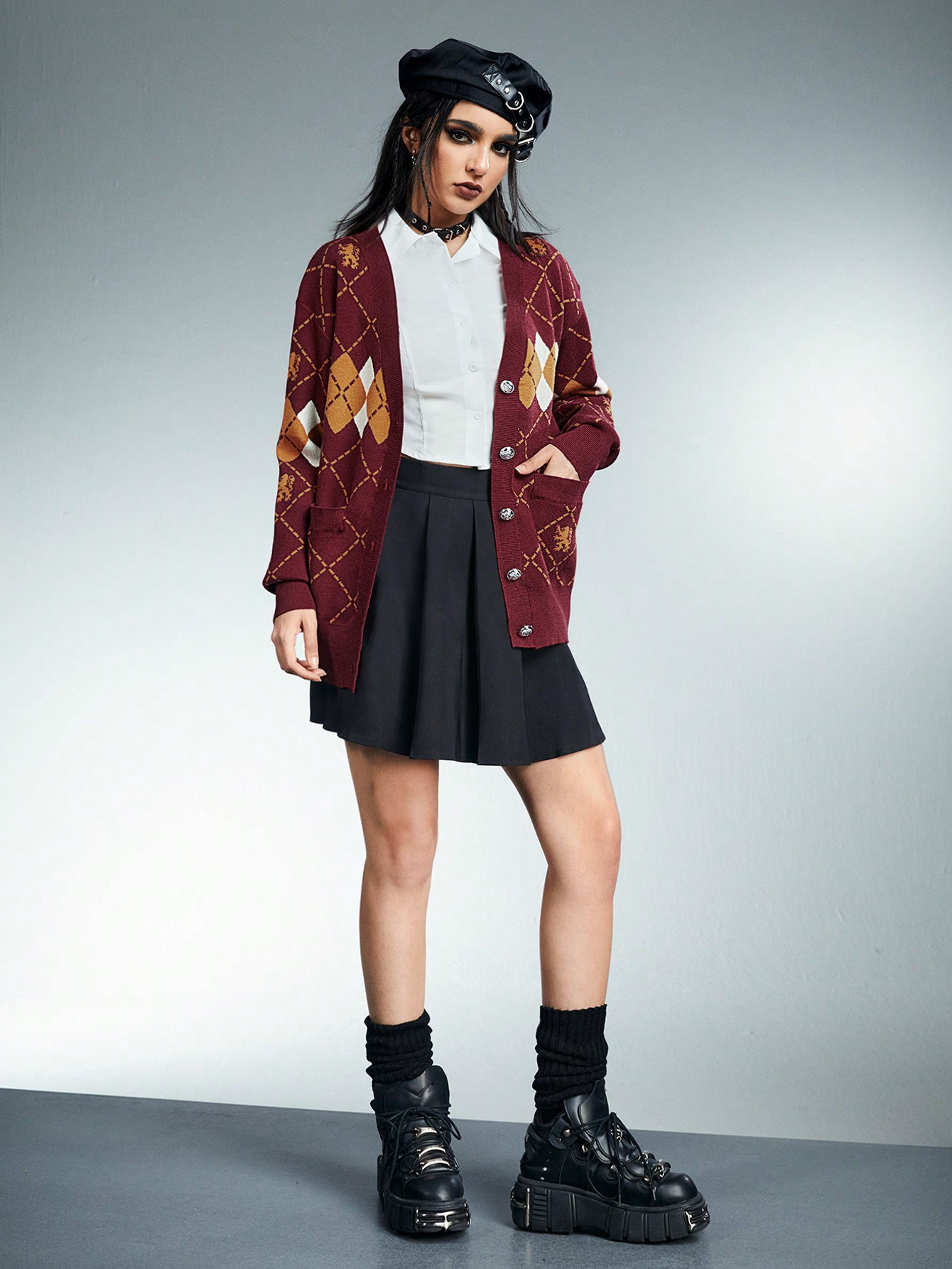 Harry Potter | ROMWE Autumn/Winter Oversized Lady Cardigan In Snake Skin Contrast Color Pattern, ... | SHEIN