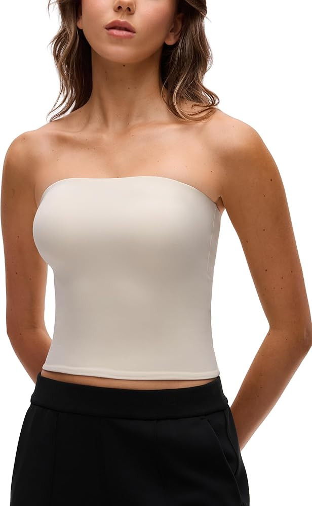 CRZ YOGA Butterluxe Double Lined Tube Tops for Women - Going Out Casual Tank Bandeau Crop Straple... | Amazon (US)