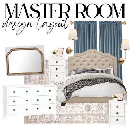 Updated master bedroom design layout! Decided to go more towards my love for grandmillenial style. Found a beige tufted headboard and love it! I also aimed for blue curtains so we could have that pop of color and a lighter rug to brighten the space up!

bedroom, home style, home decor, wayfair, Walmart, rugs USA, bedroom rug, headboard, curtains, amazon finds, grandmillenial style, brass, gold, neutrals 

#LTKstyletip #LTKhome #LTKsalealert