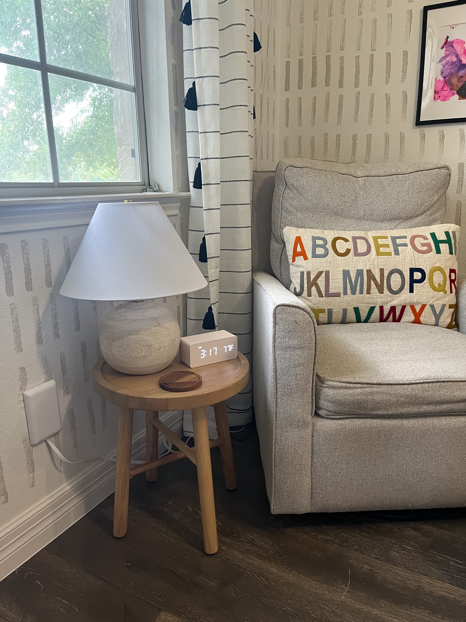 Playroom corner
Kids room decor
Glider and side table with lamp 

#LTKfamily #LTKhome #LTKkids
