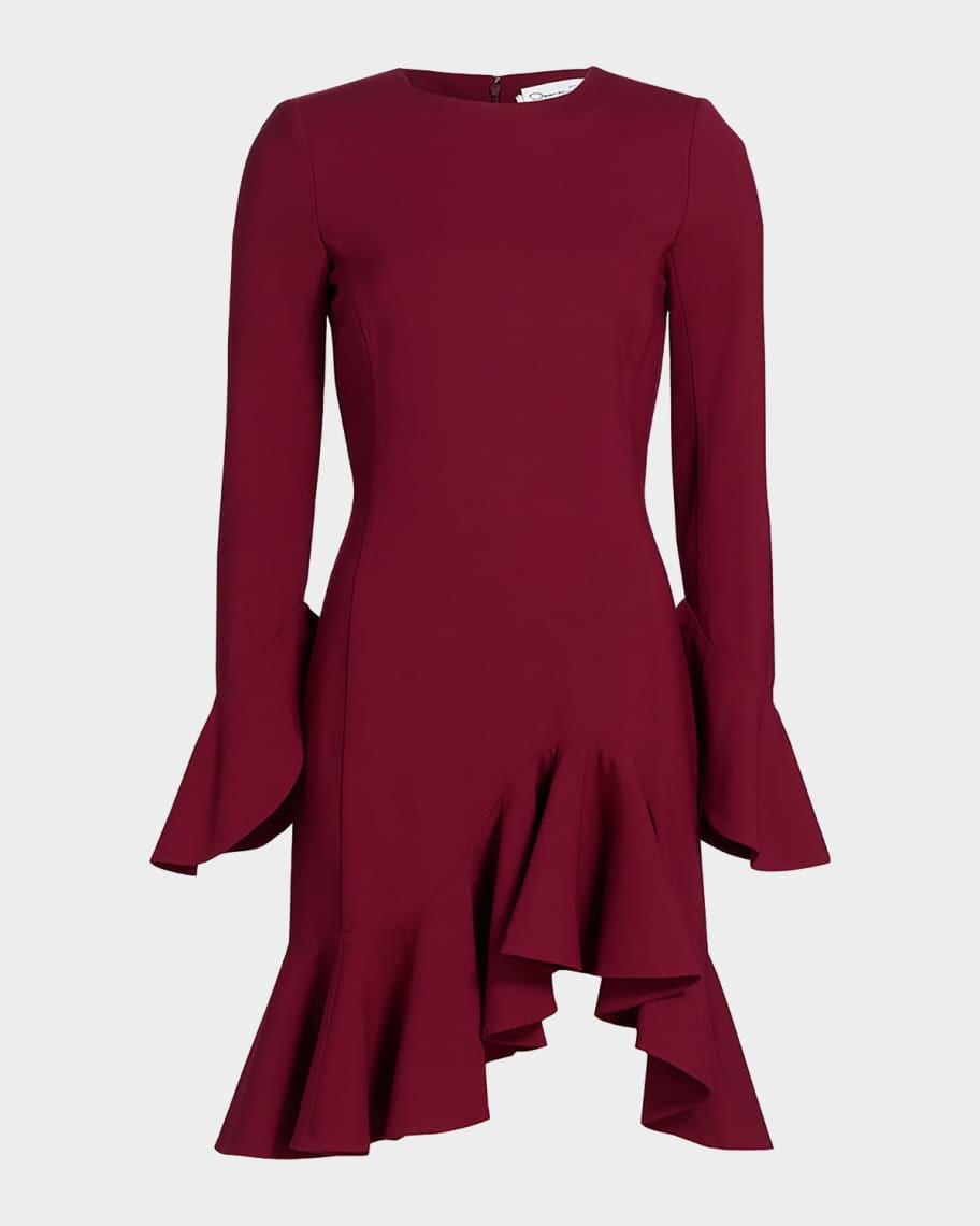 Oscar de la Renta Asymmetric Ruffle Long-Sleeve Mini Dress | Neiman Marcus
