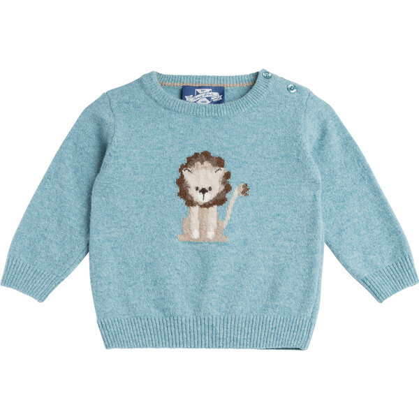Little Baby Augustus Lion Sweater, Teal Green | Maisonette