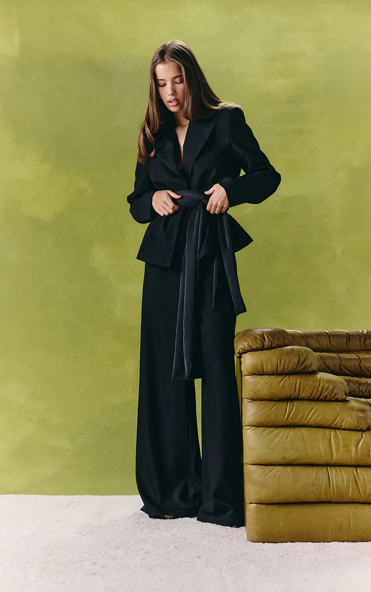 Black Woven Wide Leg Trousers | PrettyLittleThing US