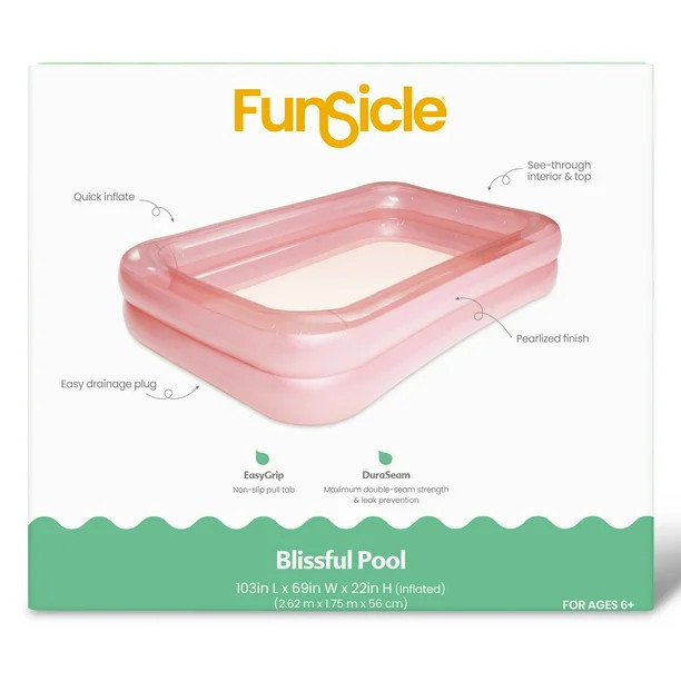 Funsicle Rose Pink Blissful Inflatable Family Swimming Pool, Rectangular, Age 6 & up | Walmart (US)