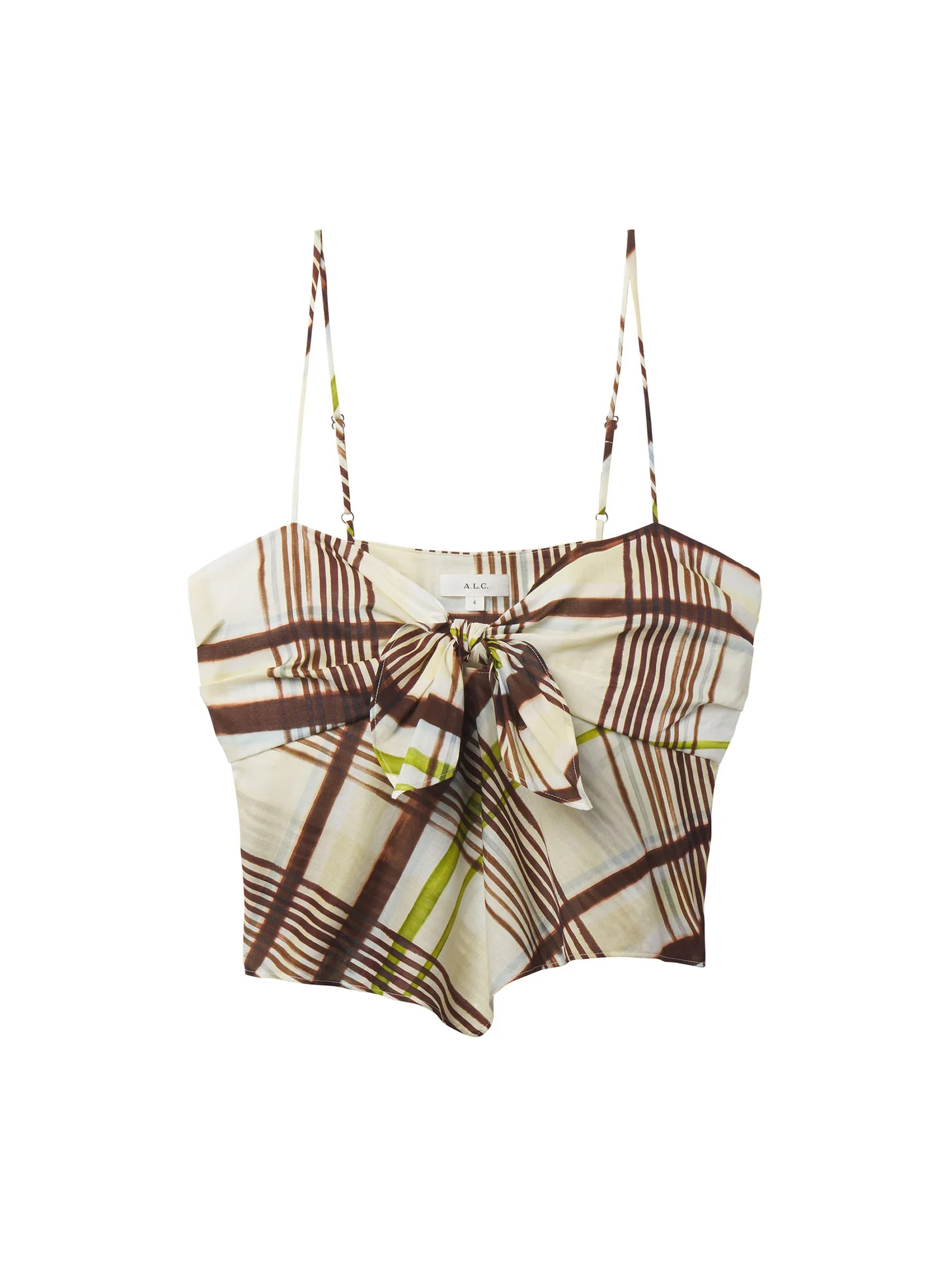 Hailey Plaid Cotton Tie Front Top | A.L.C