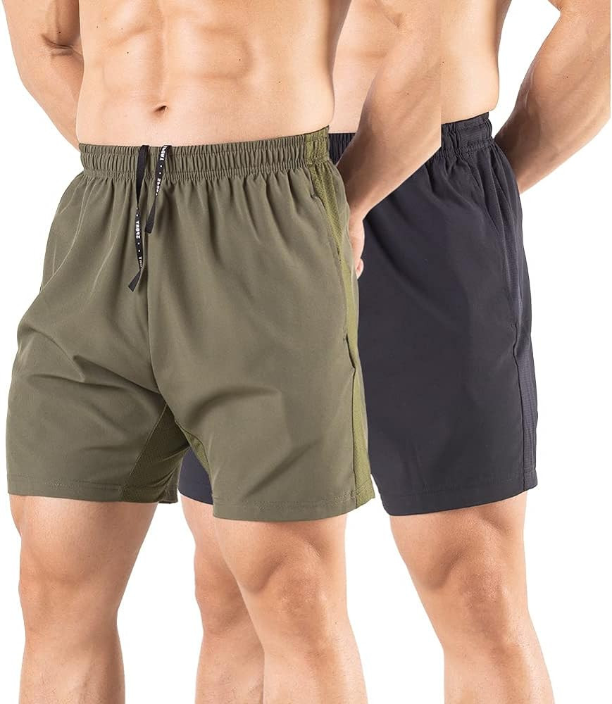 Men's 5" Running Shorts 2 Pack Quick Dry Athletic Workout Gym Shorts with Zipper Pockets | Amazon (US)