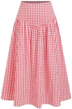 CIDER Gingham Maxi Skirts for Women A Line High Waist Long Plaid Skirt Summer Beach Vacation Outf... | Amazon (US)