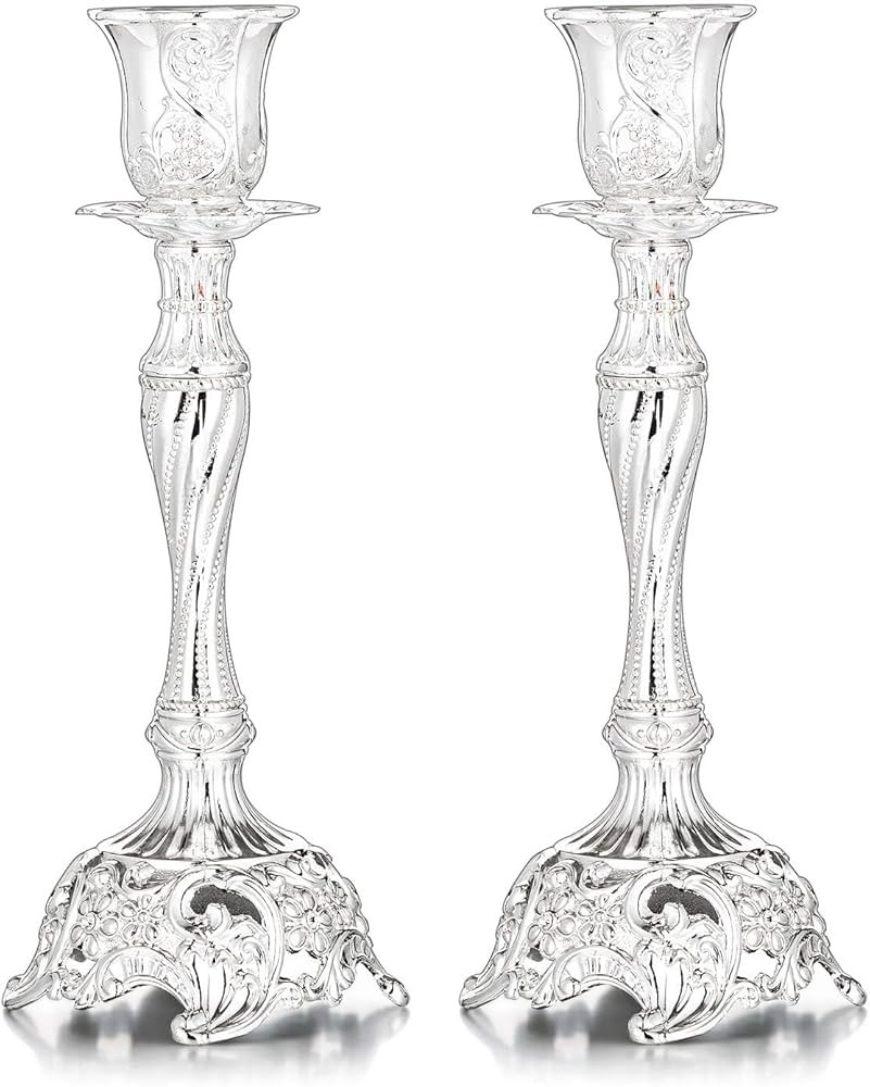 Sziqiqi Silver Plated Candlestick Holders Set of 2 Taper Candle Holders Deluxe Ornate Candle Hold... | Amazon (US)