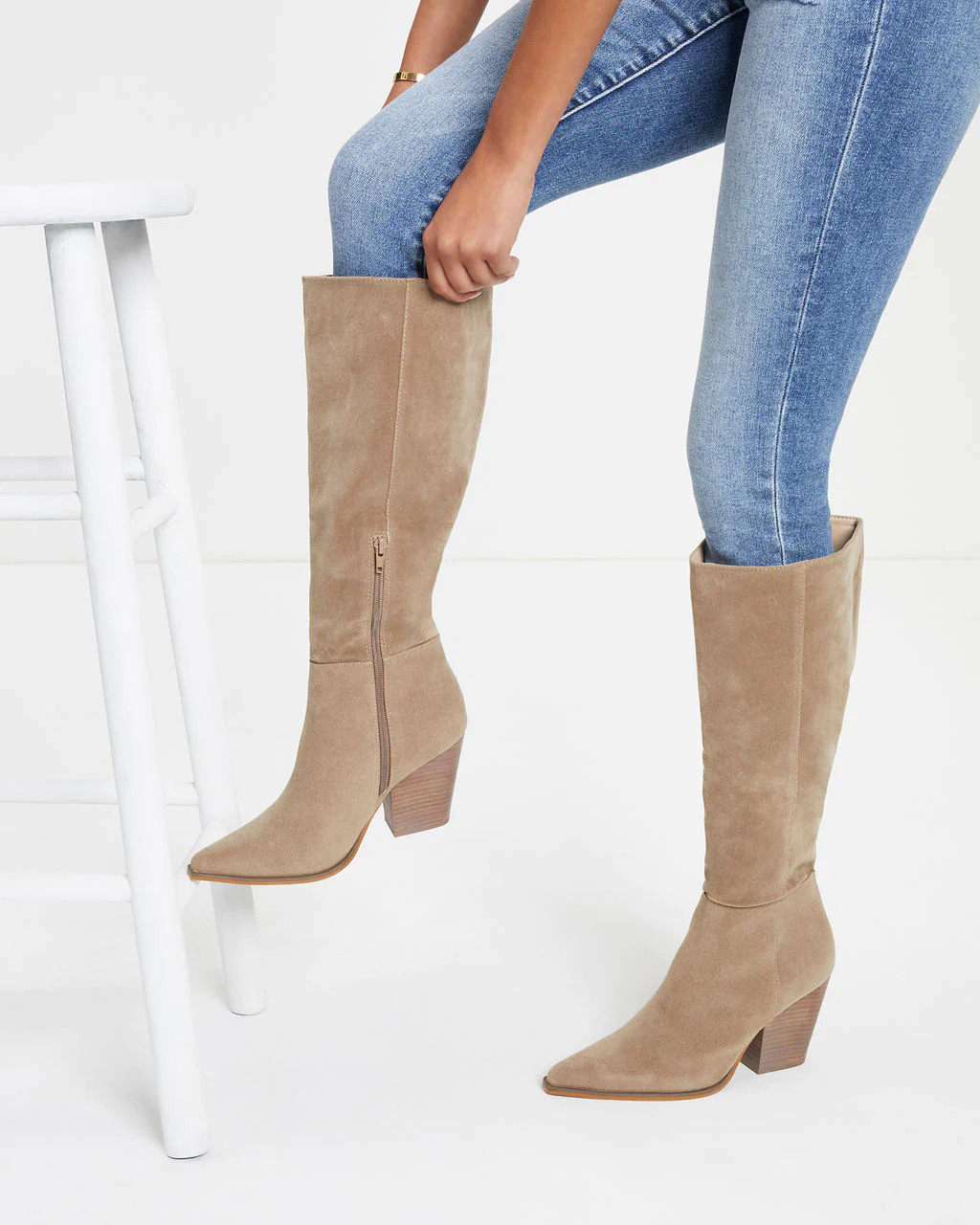 Bridget Faux Suede Heeled Boot - Latte (6) | VICI