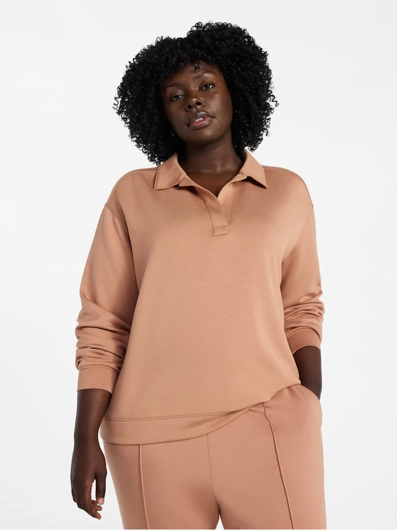 Terra & Sky Women's Plus Size Scuba Knit Layering Top with Long Sleeves, Sizes 0X-5X | Walmart (US)