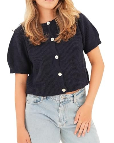 Women Y2K Crop Knit Cardigan Short Sleeve Button Down Knitted Sweater Girls Open Front Casual Knitwear Top s | Amazon (US)