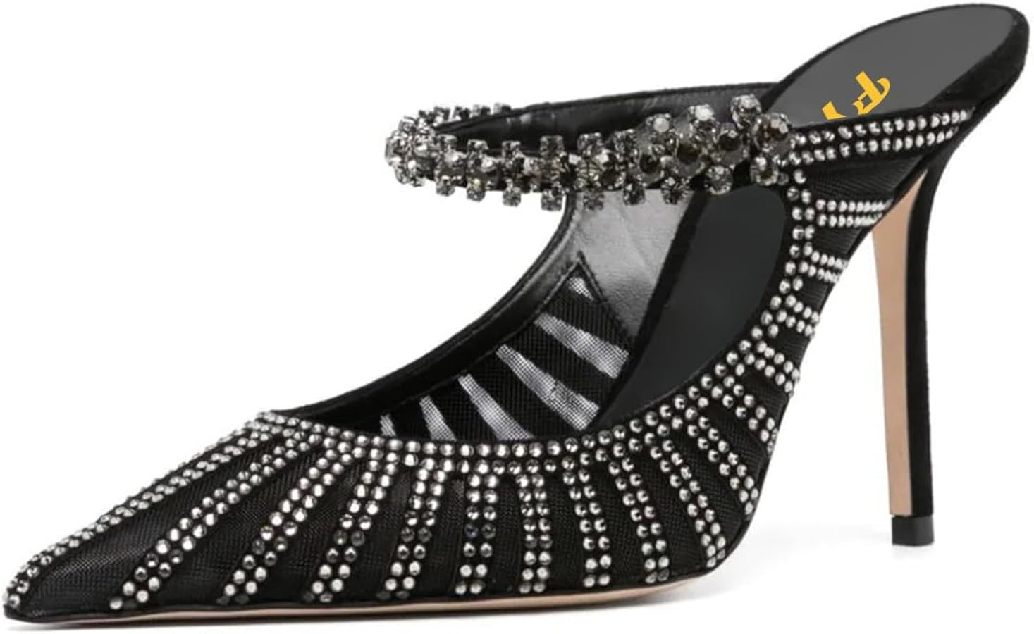 FYS Women's Pointed Toe Slip on Mules Rhinestone Studded Stiletto High Heel Sandals Shining Sexy ... | Amazon (US)