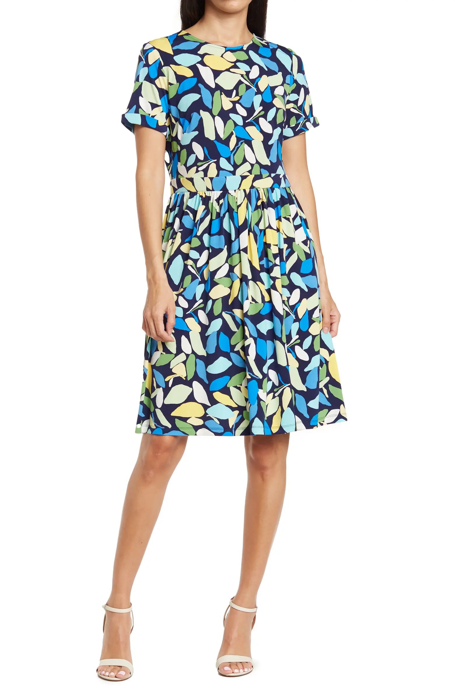 Geometric Print Short Sleeve Fit & Flare Dress | Nordstrom Rack
