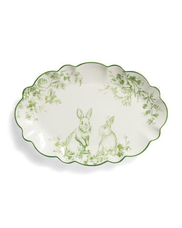 15.25in Toile Bunny Oval Platter | TJ Maxx
