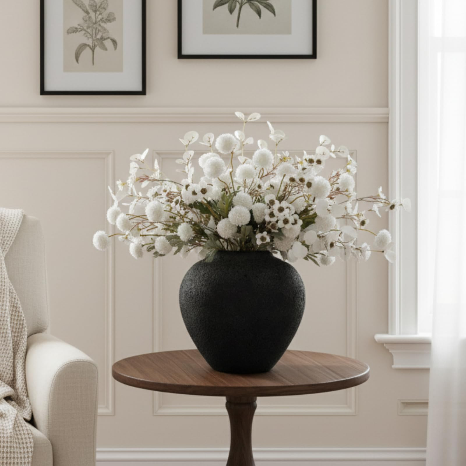 Black Large Round Vase Pottery Look for Home Decor, Arina Black Rustic Iron Vase Modern Farmhouse... | Amazon (US)